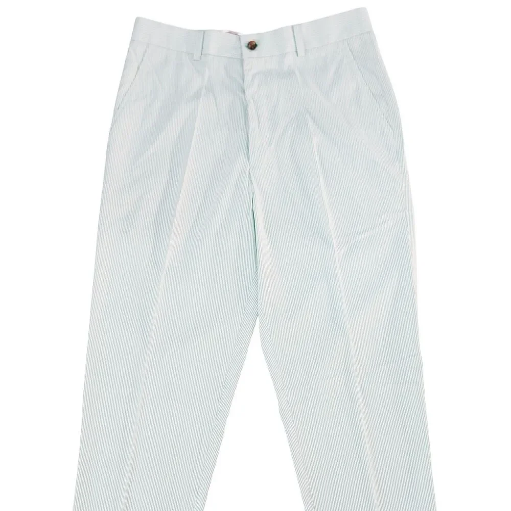 Mens 32 Light Blue White Pinstripe Chino Pants Flat Front Straight Fit Trousers